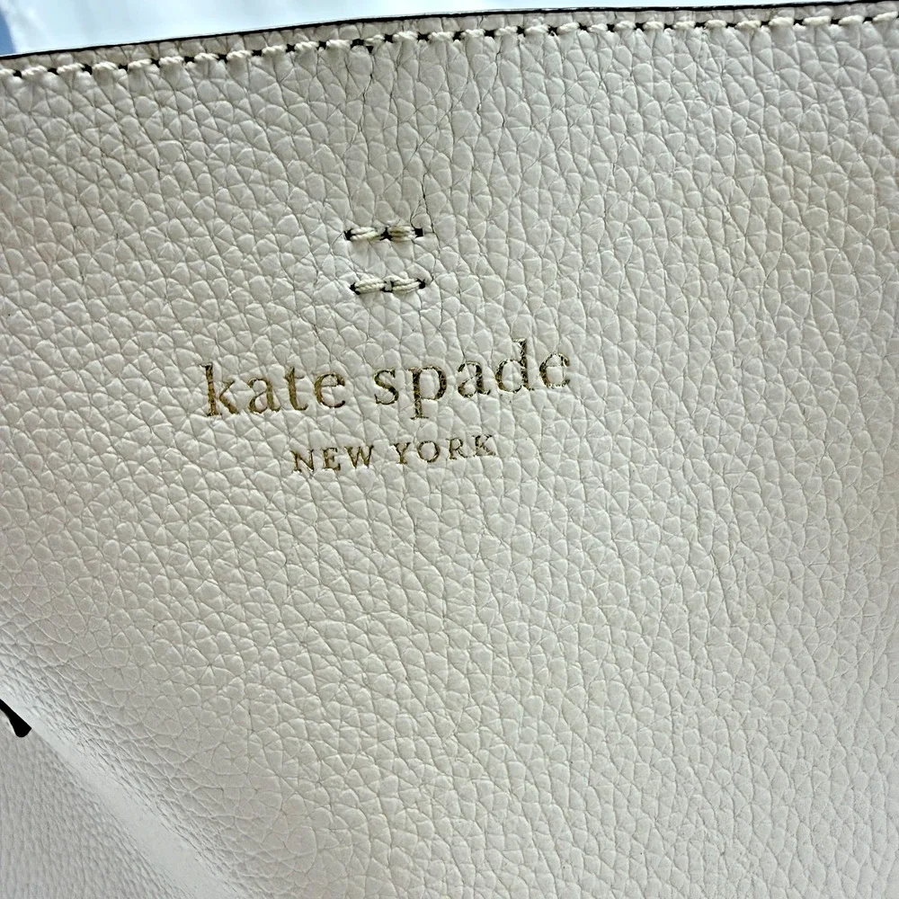 Kate Spade Harper Large Leather Tote Bag Parchment White Grey 15